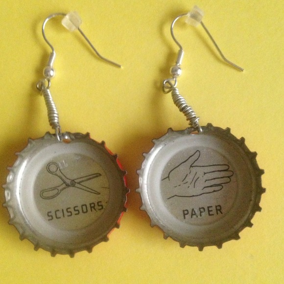 Jewelry - Beer Bottle Cap Earrings Scissors and Paper.