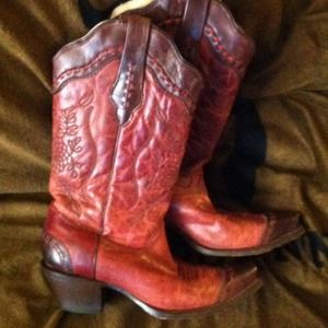 On hold til Friday Cowboy boots pink maroon Corral