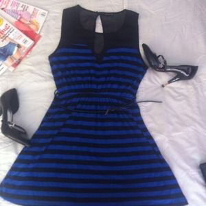 Cute Black/Blue striped belted dress💜