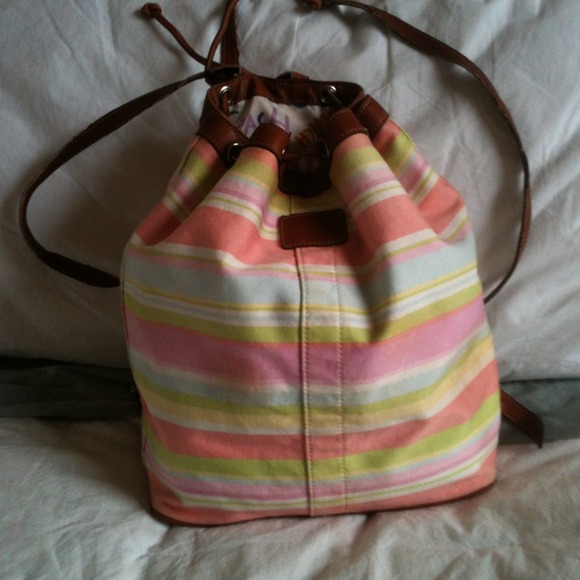 Pastel striped authentic coach bucket backpack