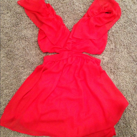 Coral cut out dress