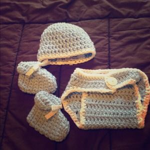 Baby boy Crochet beanie, diaper cover & booties