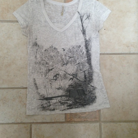 Semi-sheer v-neck graphic tee
