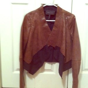 BCBG brown and black leather jacket