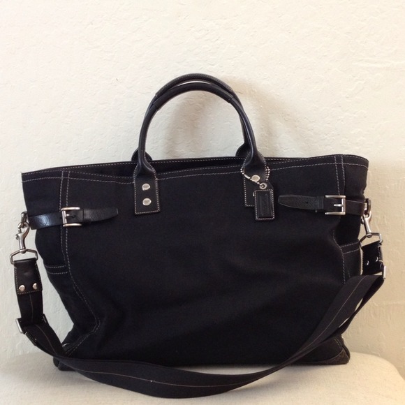 Coach black canvas and leather large tote
