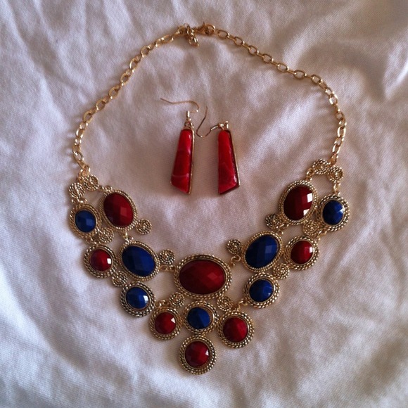 Blue and Red bib necklace