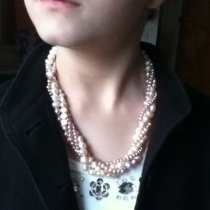 Pink and white fresh water pearl necklace