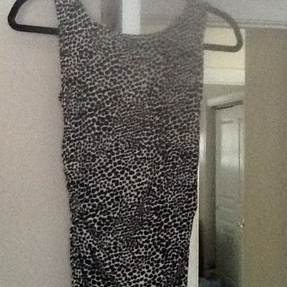 Black and white speckled pencil dress.