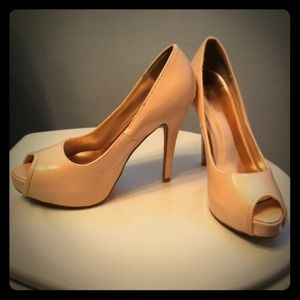 Tan peep toe heels