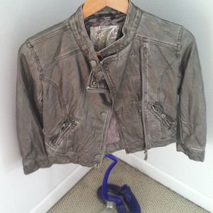 Pewter Arden B cropped motorcycle jacket.