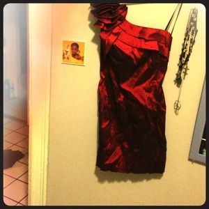 Dark red one shoulder dress