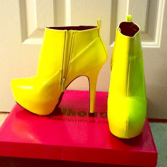 Hot Yellow Patent Booties