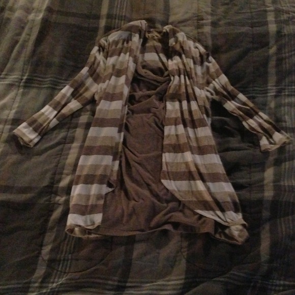 Light brown and dark brown shirt.