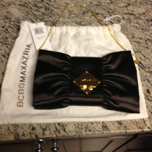 BCBG mahogany gathered bow clutch