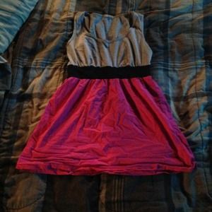Grey, black, and pink dress..