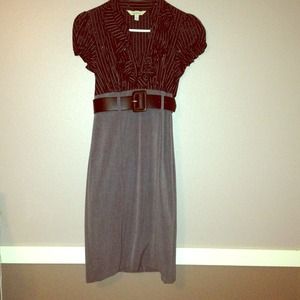 Speechless Pinstripes top w/ grey pencil skirt