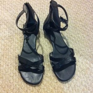 Black faux snakeskin sandals
