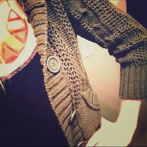 FREE PEOPLE: Military Green Sweater Jacket