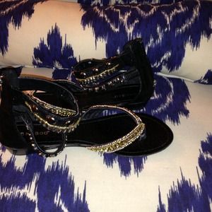 Cute black, gold and silver beaded sandals.