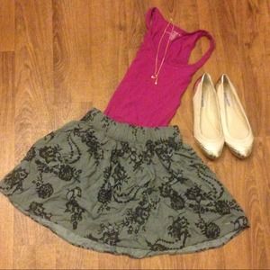 PINK Lace Print Skater Style Mini Skirt