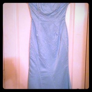 Beautiful baby blue and pearls strapless gown