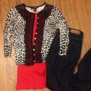 White House Black Market Leopard and Lace Cardigan