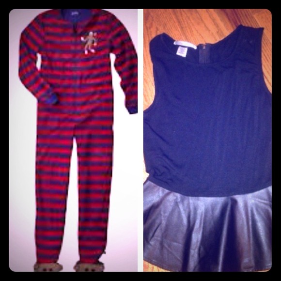 Other - Sock monkey onesie PJ's & black peplum top