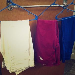 Magenta, Royal Blue, and White skinny jeans.