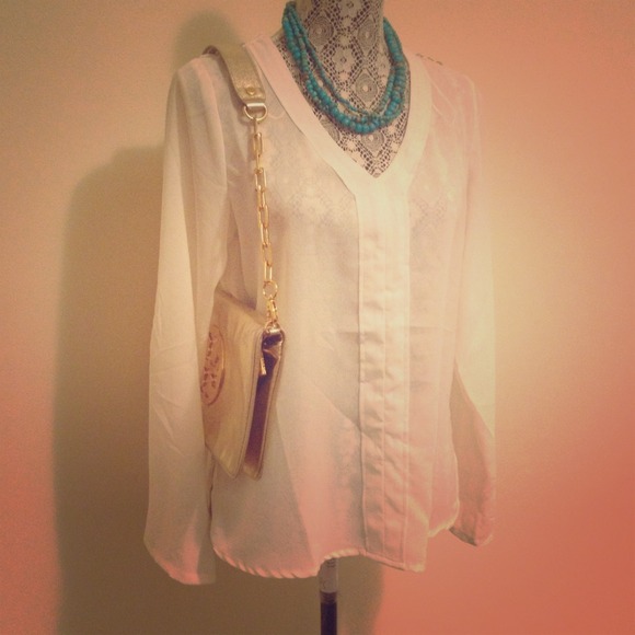 ⭐SOLD⭐NWT-Sheer Ivory Top with Jeweled Shoulders