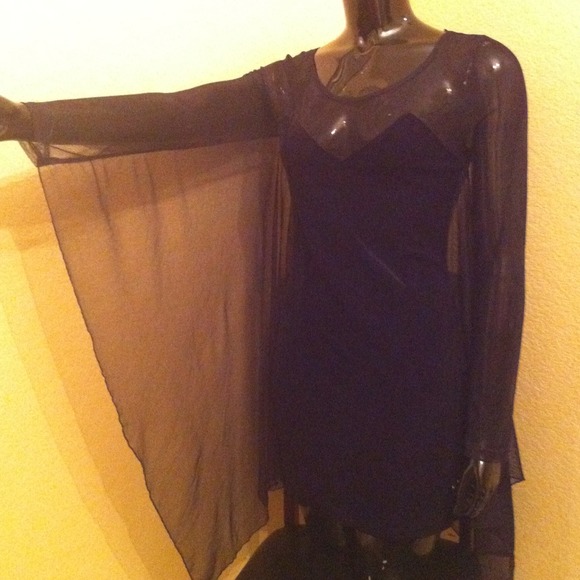 H&M Mesh/Black Stretch Velvet Bat Wing Dress