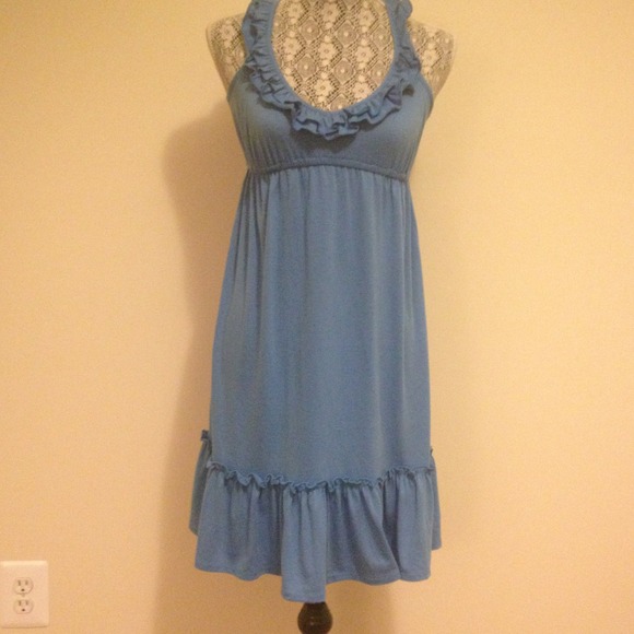 ⭐SOLD⭐Cute Light Blue Ruffle Dress  Tie Back - Picture 2 of 4