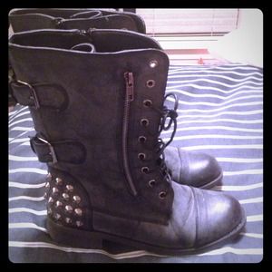 Dark Grey/ Black Studded Combat Boots