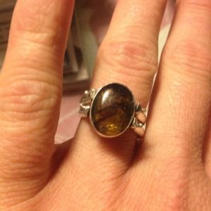 Unique flip ring. Amber/Larimar