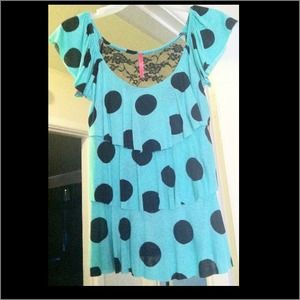 😍W tags New😍Blue green & black lace polka dot