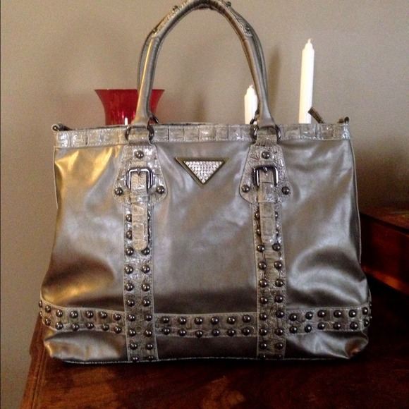 Silver studded LV knockoff tote