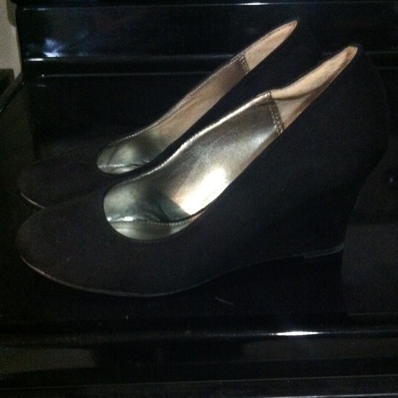 Black suede wedge heels