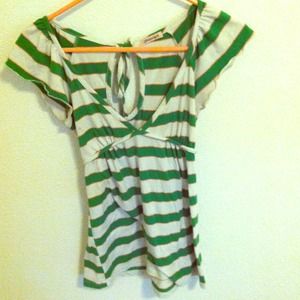 Green, orange white stripped shirt w/ peek in back