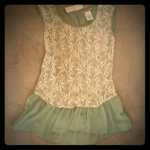 ⭐SOLD⭐Nordstrom Lace and Mint Green Ruffle Top