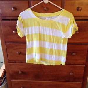 White and yellow stripped semi cropped AE tee