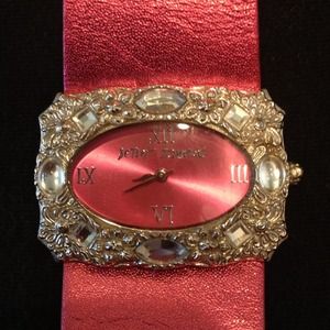 Betsey Johnson shimmery pink, rhinestone watch