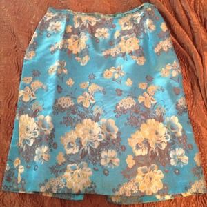 teal gold & brown lined Asian style pencil skirt