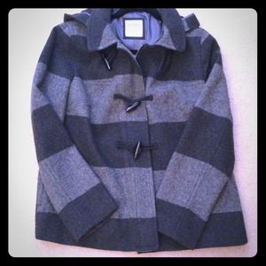 Black/grey lined wool Jacket with hood -large