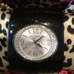 Betsey Johnson black acrylic cuff watch