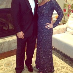 Navy sequence evening gown