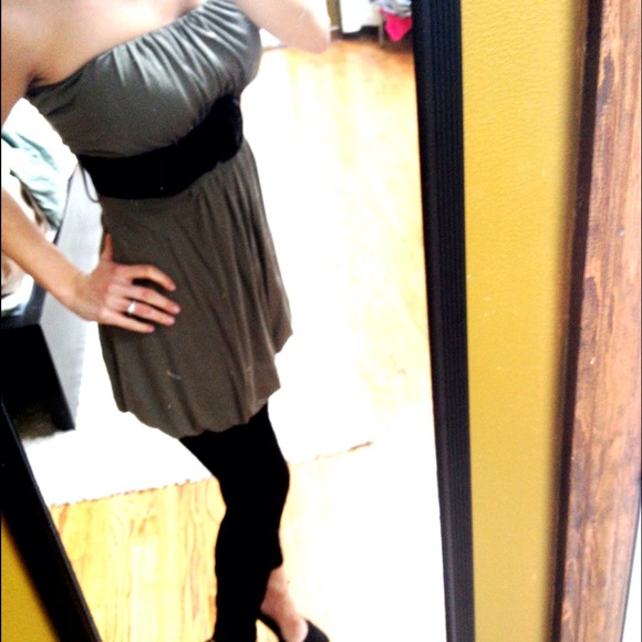Olive green tube dress w/black belt
