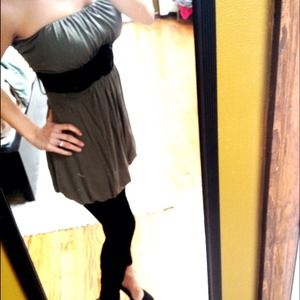 Olive green tube dress w/black belt