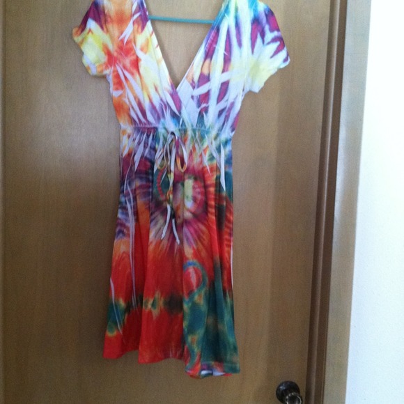 Tie dye orange short dress
