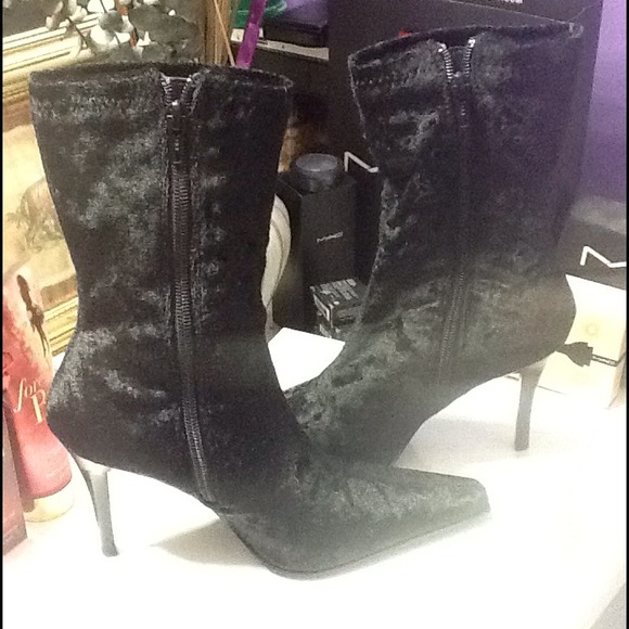 Black Velour Fabric Boots by Michael Shannon