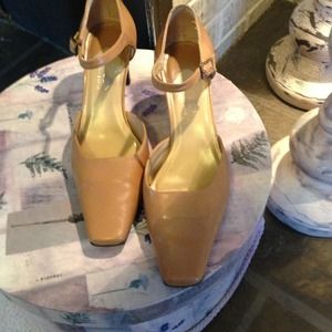SOLD...Liz camel pump with ankle strap