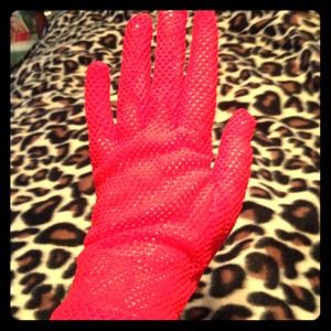 Neon Red Fishnet Gloves